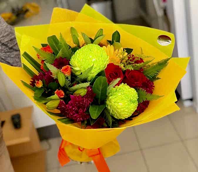 Sunlit Delight yellow and orange bouquet with gerberas and lilies – Flowers of Southport